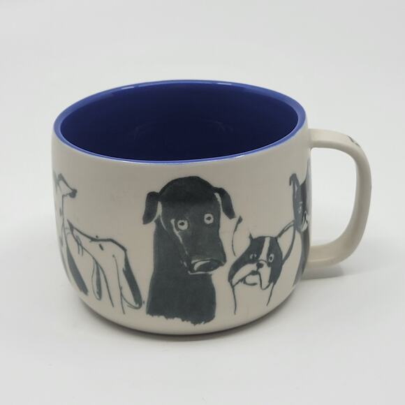 Anthropologie Dog Person Mug Cream Stoneware  Blue 12 oz Coffee Cup Mug - Picture 1 of 7